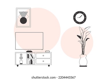 Interior in Lineart minimalistic style. background for presentations, posters and applications. Vector.