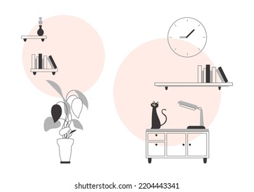 Interior in Lineart trendy style. background for presentations, posters and applications. Vector illustration.
