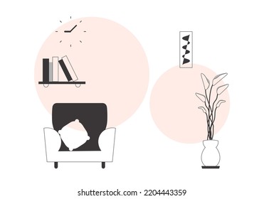 Interior in Lineart trendy style. background for presentations, posters and applications. Vector.