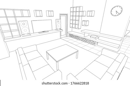 interior living room 3d illustration
