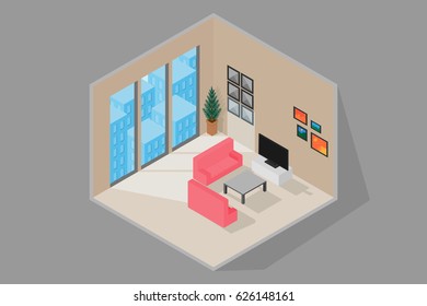 interior living room 3D isometric.vector and illustration