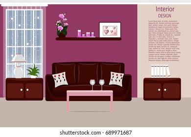 The interior of the living room. Cartoon. Room with furniture. Vector.