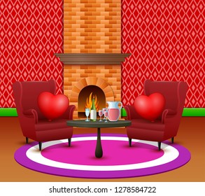 the interior of living room for the celebration of Valentine's day