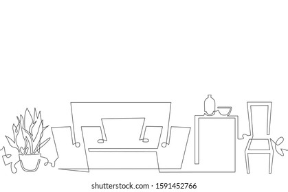 Interior of the living room. Continuous Drawing Pattern. Vector illustration.