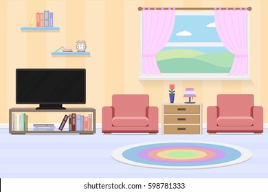 interior living room design with sofa and furniture.vector and illustration