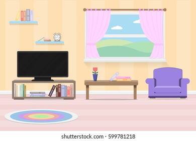 interior living room design with sofa and furniture.vector and illustration