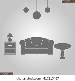 Interior of a living room. Flat design illustration. Living room with furniture