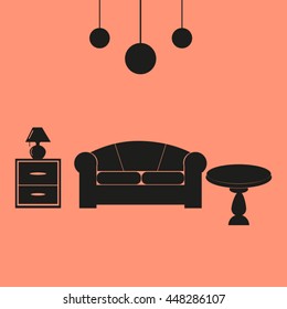 Interior of a living room. Flat design illustration. Living room with furniture