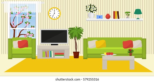The interior of the living room. Flat style. Vector illustration 