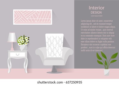 The interior of the living room. Furniture for the room. Background, banner, poster, brochure. Vector illustration