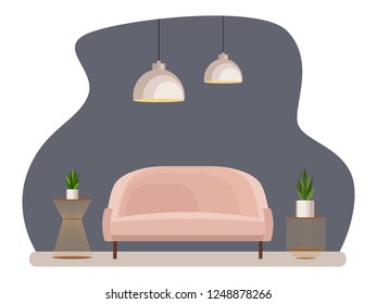Interior of the living room with furniture. Flat cartoon style. Vector illustration