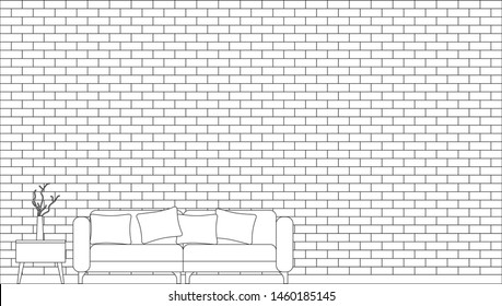 Interior of Living Room with furniture, Vector