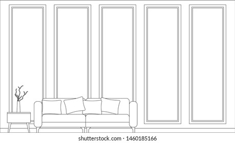 Interior of Living Room with furniture, Vector