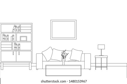 Interior of Living Room with furniture, Vector