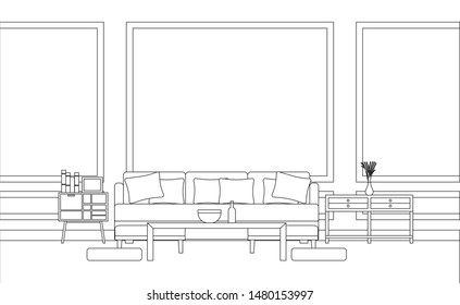 Interior of Living Room with furniture, Vector