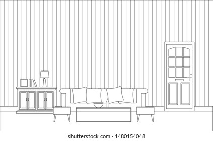 Interior of Living Room with furniture, Vector