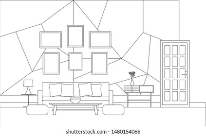 Interior of Living Room with furniture, Vector