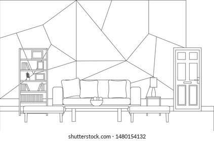 Interior of Living Room with furniture, Vector