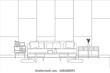 Interior of Living Room with furniture, Vector