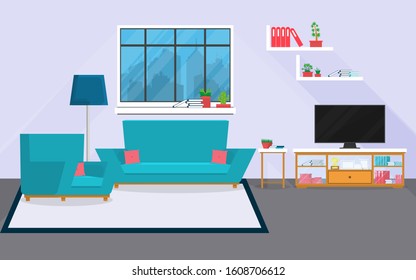 interior living room with furniture and window.vector and illustration