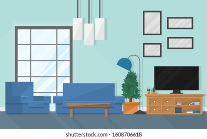 interior living room with furniture and window.vector and illustration