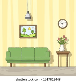 Interior of a living room. Hand drawn vector illustration with separate layers.