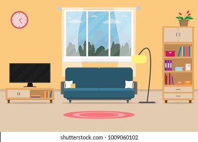 Interior living room modern cozy and luxury style with furniture in house.vector and illustration