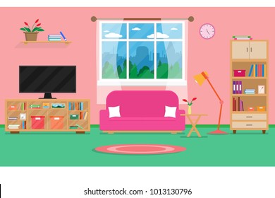 Interior living room modern cozy and luxury style with furniture in house.vector and illustration