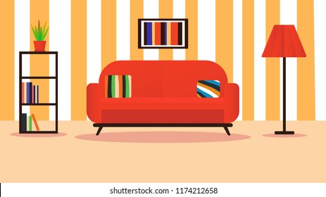 Interior living room modern cozy and luxury retro style with furniture in house.vector and illustration