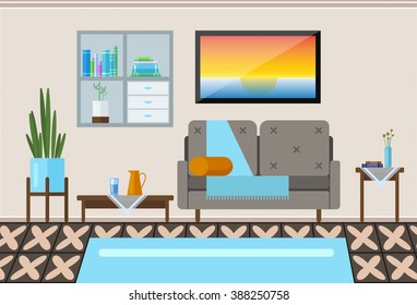 Interior of a living room. Modern flat design illustration. Sitting room interior. 