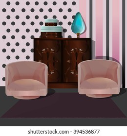 Interior of a living room. Modern flat design illustration.armchair,chest of drawers