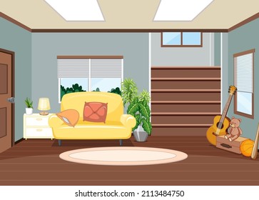 Interior of living room scene illustration