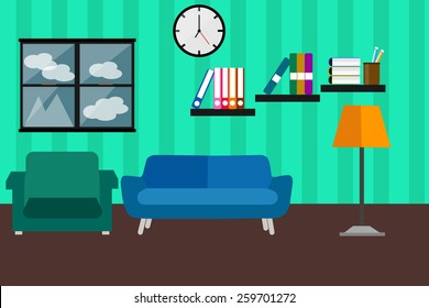 Interior of a living room sofa and lamp light.