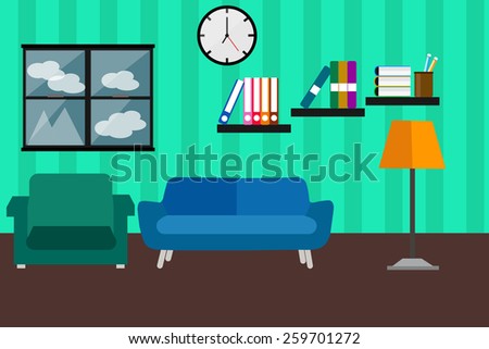 Interior of a living room sofa and lamp light.