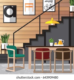 Interior living room with sofa,and a Flat style vector illustration.