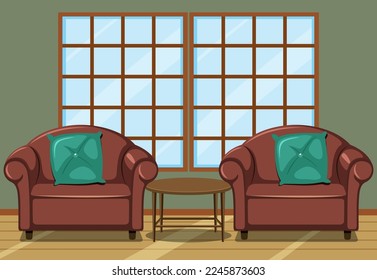 Interior living room with two sofa illustration