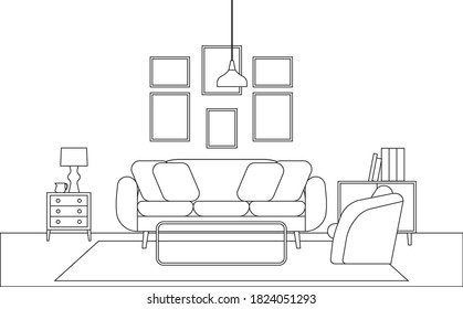 Interior of living room, vector