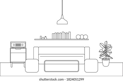 Interior of living room, vector