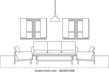 Interior of living room, vector