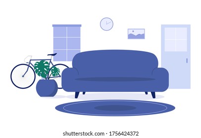 Interior of the living room. Vector banner. Design of a cozy room with sofa, vector ilustration