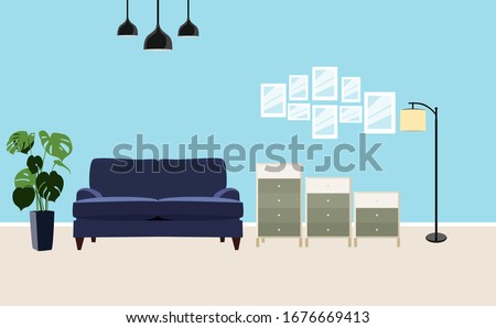 Interior of the living room vector banner