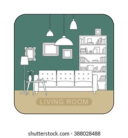 Interior of living room. Vector line illustration of living room.