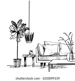Interior of living room. Vector sketch  illustration.
