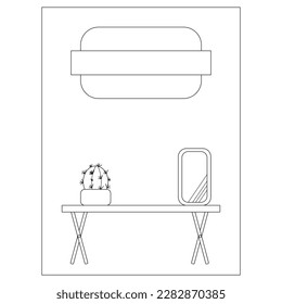 interior living room with windows linear room outline outline home space included with furniture in line art coloring pages cartoon house salon equipment thin line illustration