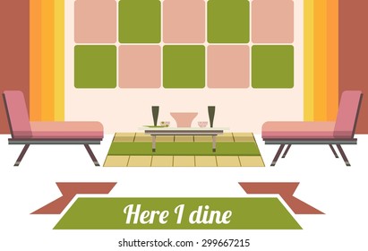 Interior living space in a flat style on a white background