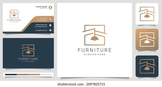 Inspiración en el diseño de la línea del logotipo interior con la plantilla de la tarjeta de visita .Premium Vector