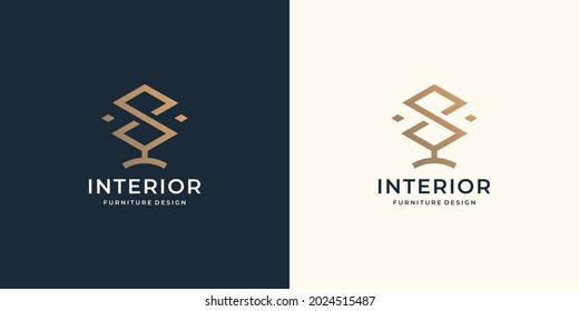 interior logo template with creative line art style. furnishing, interior style, modern design.