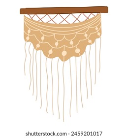 Interieur Makramewand hängende Cartoon. Zimmer Vintage, Tisch DIY, Wandteppich skandinavische Interieur Makramewand hängende Zeichen. Isoliertes Symbol Vektorillustration