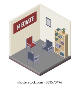 Interior In Mediation Room. Vector, Isometric, Illustration