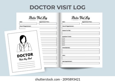 interior medical logbook. Doctor visiting logbook interior. Female doctor line art vector. Medical Visit Log Book. Health Care Log Book and medical Tracker. Medical notebook.